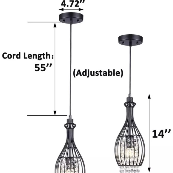 Modern Industrial Crystal Ceiling Pendant Hanging Light E26 Adjustable Height - Picture 4 of 6